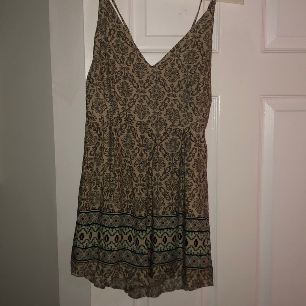 Tan and blue patterned romper